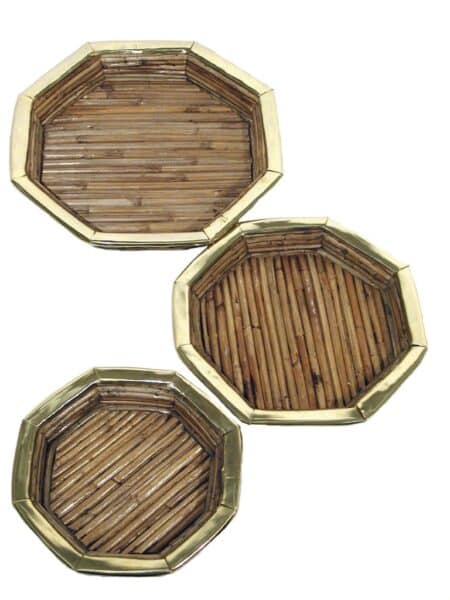 Set 3 bandejas mimbre y latón - 38-32-27cm